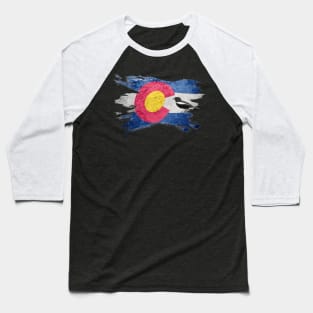 COLORADO STATE FLAG with State Bird, LARK BUNTING Baseball T-Shirt